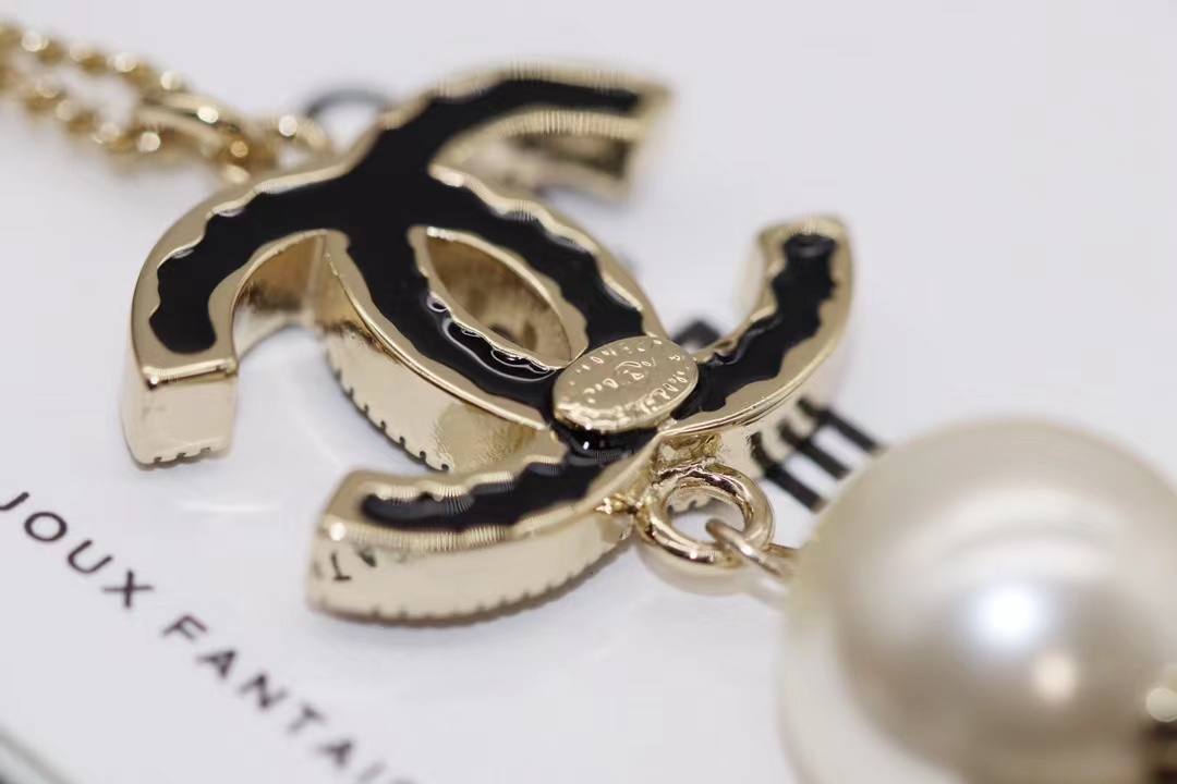 Chanel Black Double C Pearl Drop Pendant Necklace - Original Replica Club
