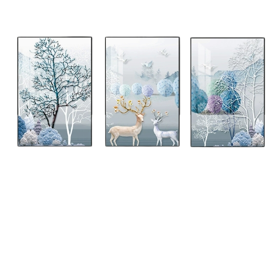 3-Piece Nordic Abstract Wall Art, 50x70cm Framed Canvas Prints with Black Border, Modern Minimalist Crystal Painting for Living Room