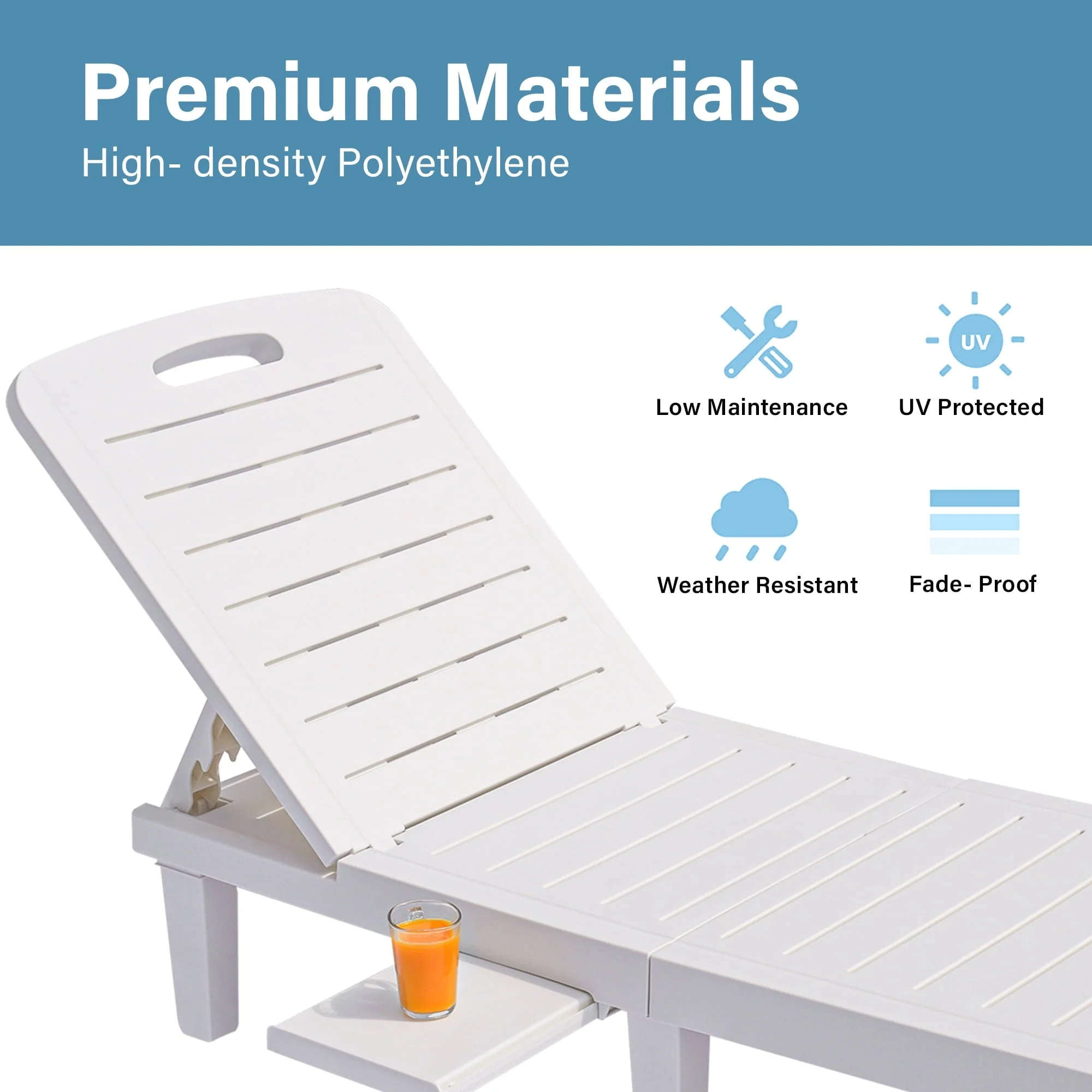 Patio Lounge Chair Set of 2, Adjustable Chaise with Side Table, Outdoor Lounger Recliner for Poolside, Patio, Backyard, Wood Texture Design | Waterproof | Easy to Assemble | Max Weight 330 lbs White - Image 9