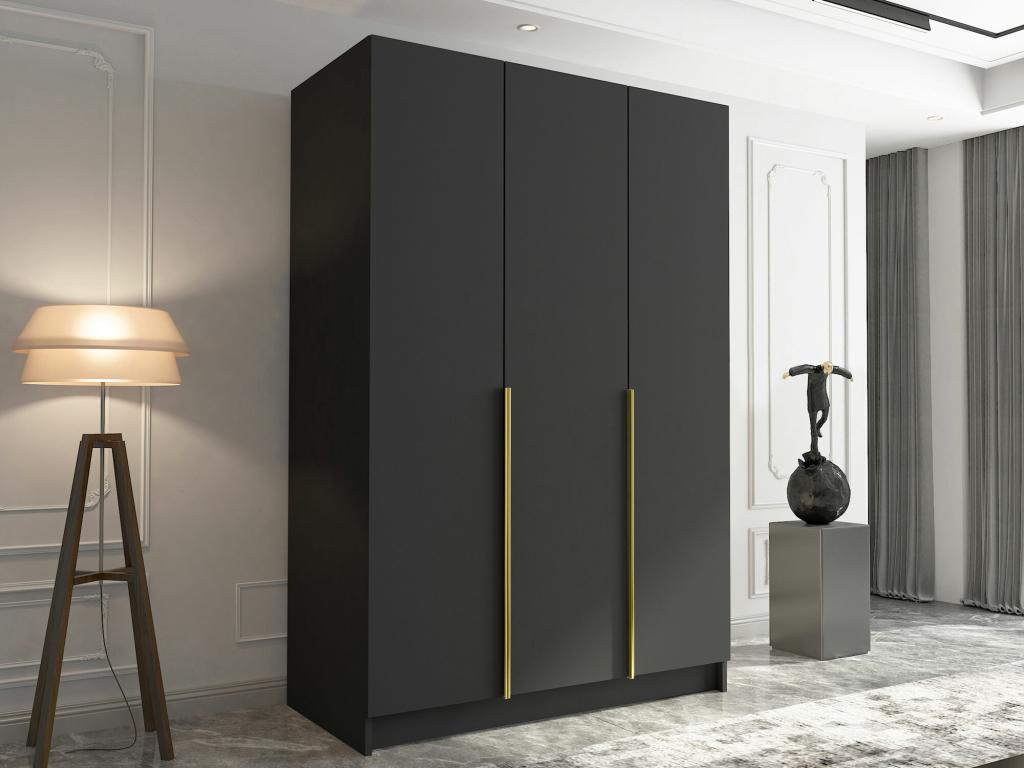 Armario Atlanta 205, Dorado|Negro, 215x150x58cm, Puertas de armario: Con bisagras