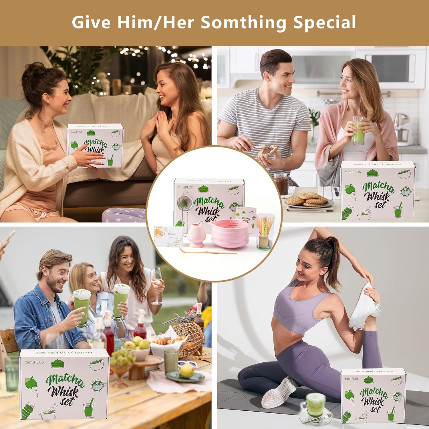 5pcs Premium Matcha Set,Ceramic Bowl with Spout and Bamboo Whisk set, Ceremonical Matcha Kit for breakfast/latte,Tea Starter Making Kit,Unique Matcha Gift set (pink)