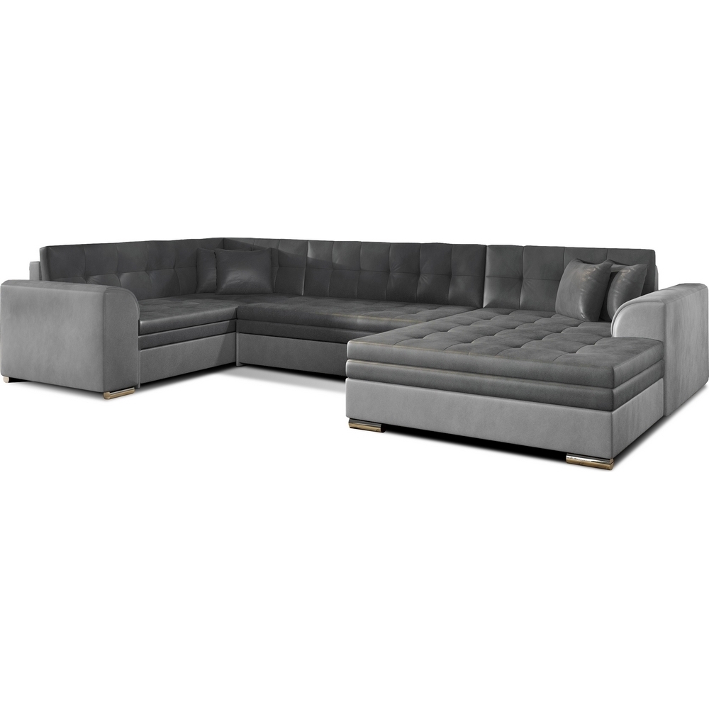 Sofá cama convertible en terciopelo gris oscuro y claro, capacidad 7 plazas kw9778i5