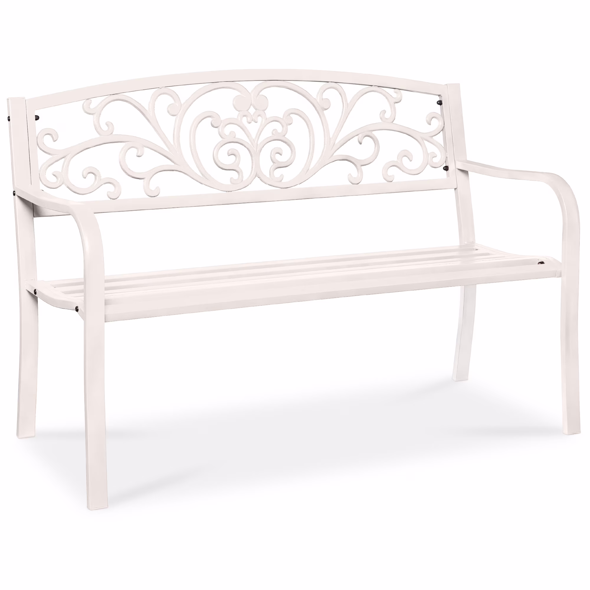 Best Choice Products Outdoor Steel Bench Garden Patio Porch Furniture W/ Floral Design Backrest - Black