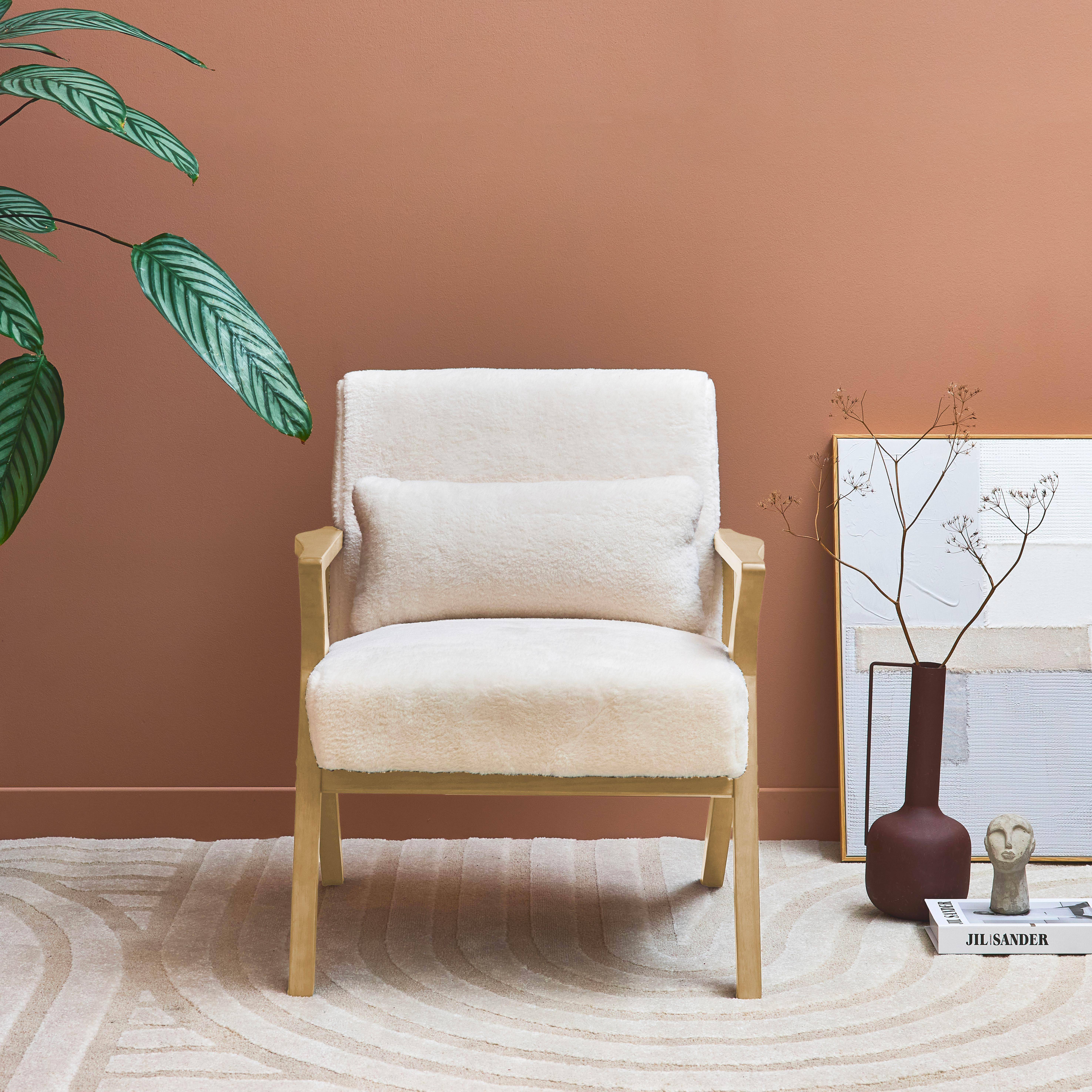 Antoine pelo sintético - Sillón escandinavo de madera de hevea y efecto pelo sintético