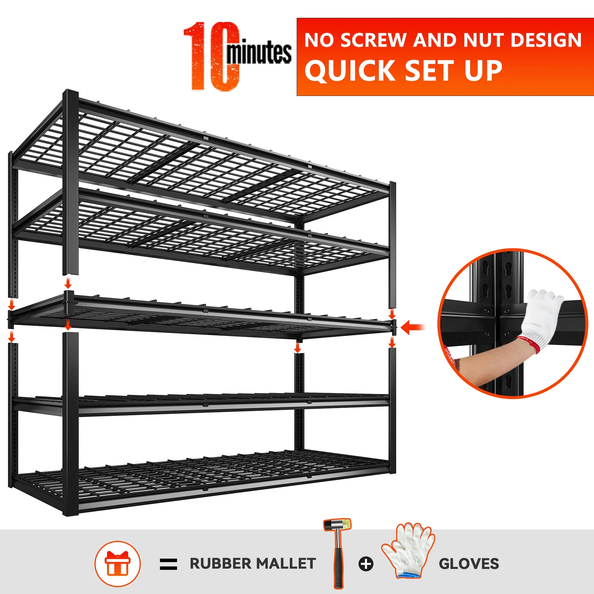 REIBII 60" W Garage Shelving 3000LBS Heavy Duty Storage Shelves Adjustable 5 Tier Metal Storage Rack,60" W x 24" D x 72" H - Image 14