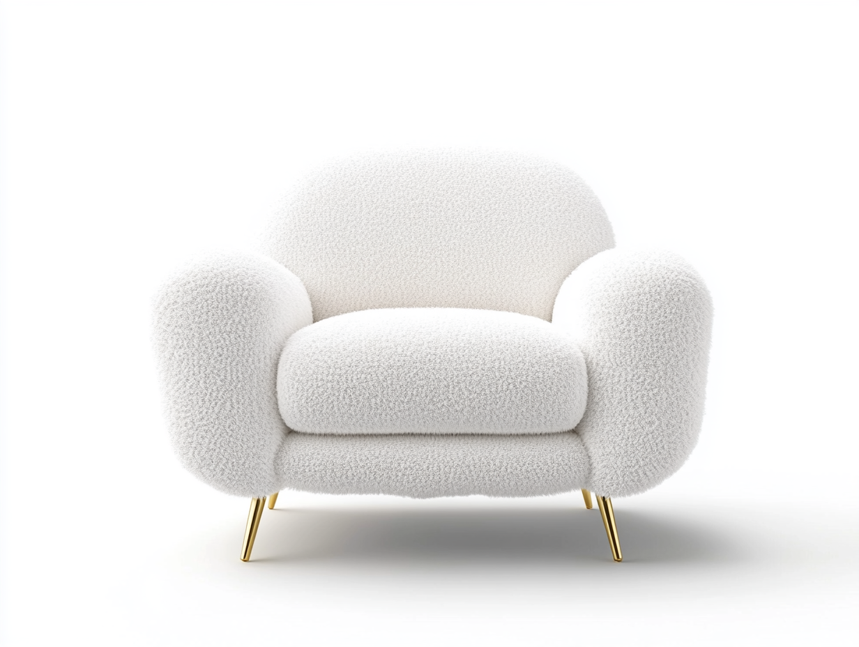Sillón blanco con patas doradas y textura suave