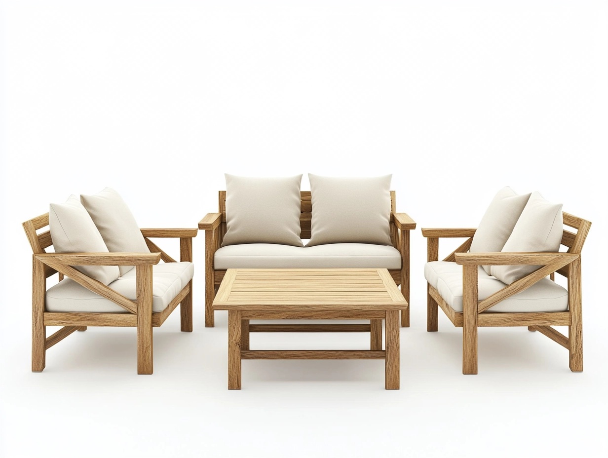 Juego de sala de estar moderno de madera maciza con cojines cremosos para interior y exterior conjunto de sofá de 4 piezas estilo nórdico 200x160cm on1061594