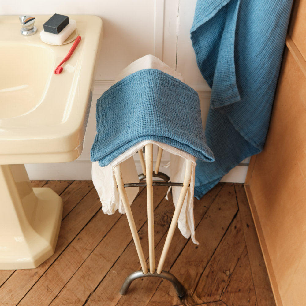 Serviette de bain en lin - Waffle - Bleu Primaire