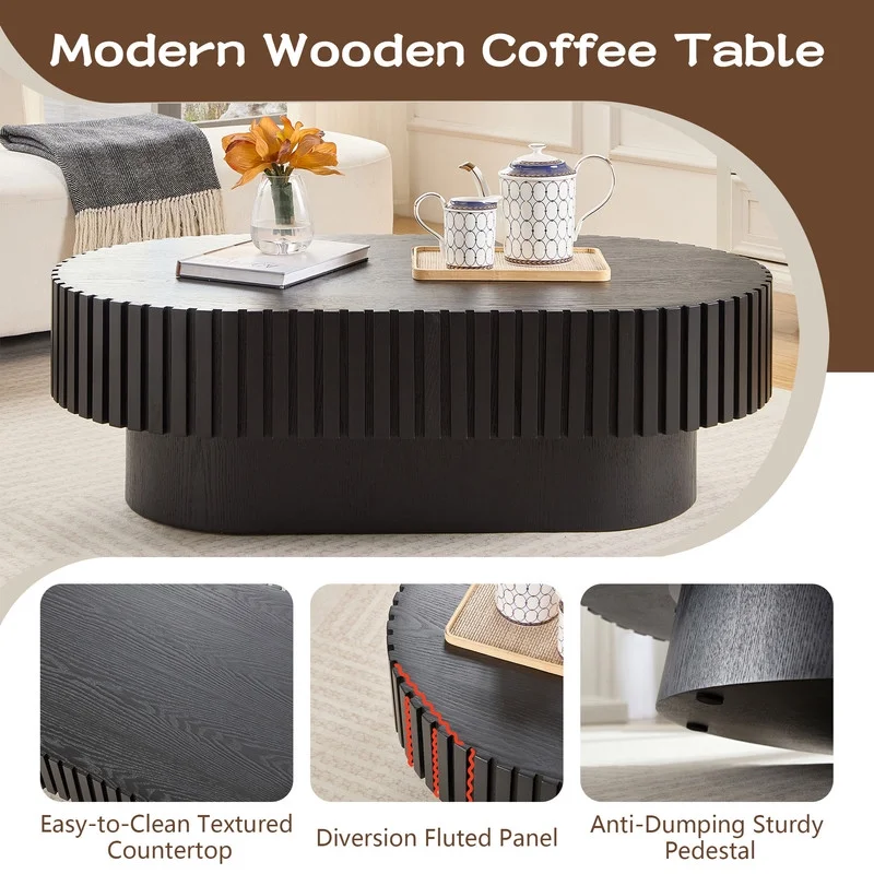 FFH 43.7 inch Oval Coffee Table for Living Room,Handcraft Rustic Corner Coffee Table Nature Wood Relief Sturdy Pedestal for Apartmen,Side Table Centre Table,Nature Wood - Image 90