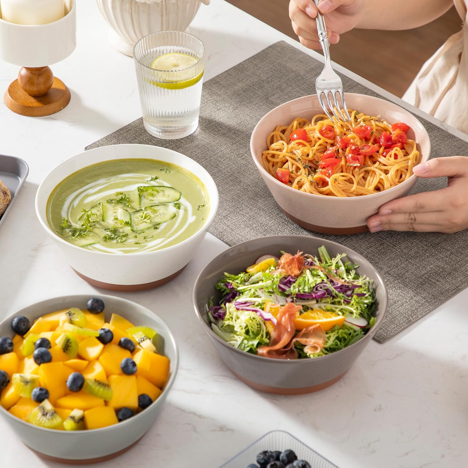 MALACASA Soup Bowls, Ceramic Salad Bowls Set of 4, 36oz Ceramic Bowls for Ramen, Cereal, Fruit and Pho, Microwave & Dishwasher Safe, Speckled Deep Bowls, Multicolor