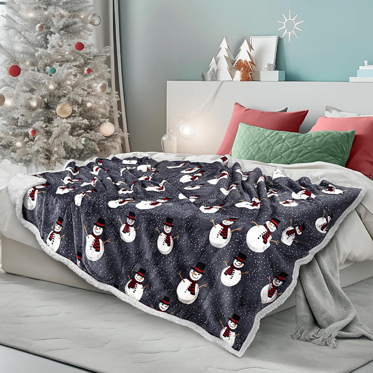 Christmas Sherpa Throw Blanket Reversible Plush Warm Cozy Soft Durable Blanket Suitable for Holiday Home Use