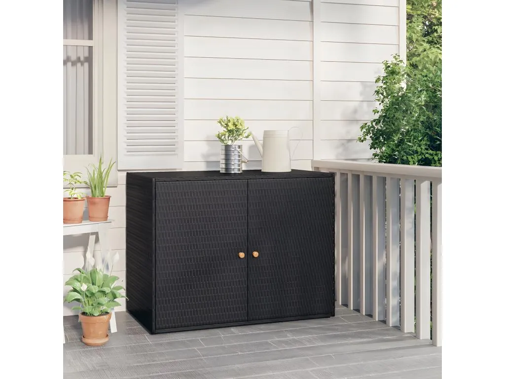 Armario de almacenaje de jardín ratán PE negro 100x55.5x80 cm PNUA45438