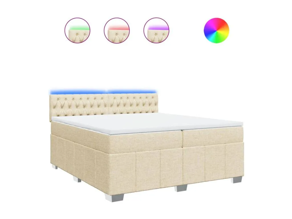 Cama box spring con colchón tela color crema 200x200 cm elx3520324