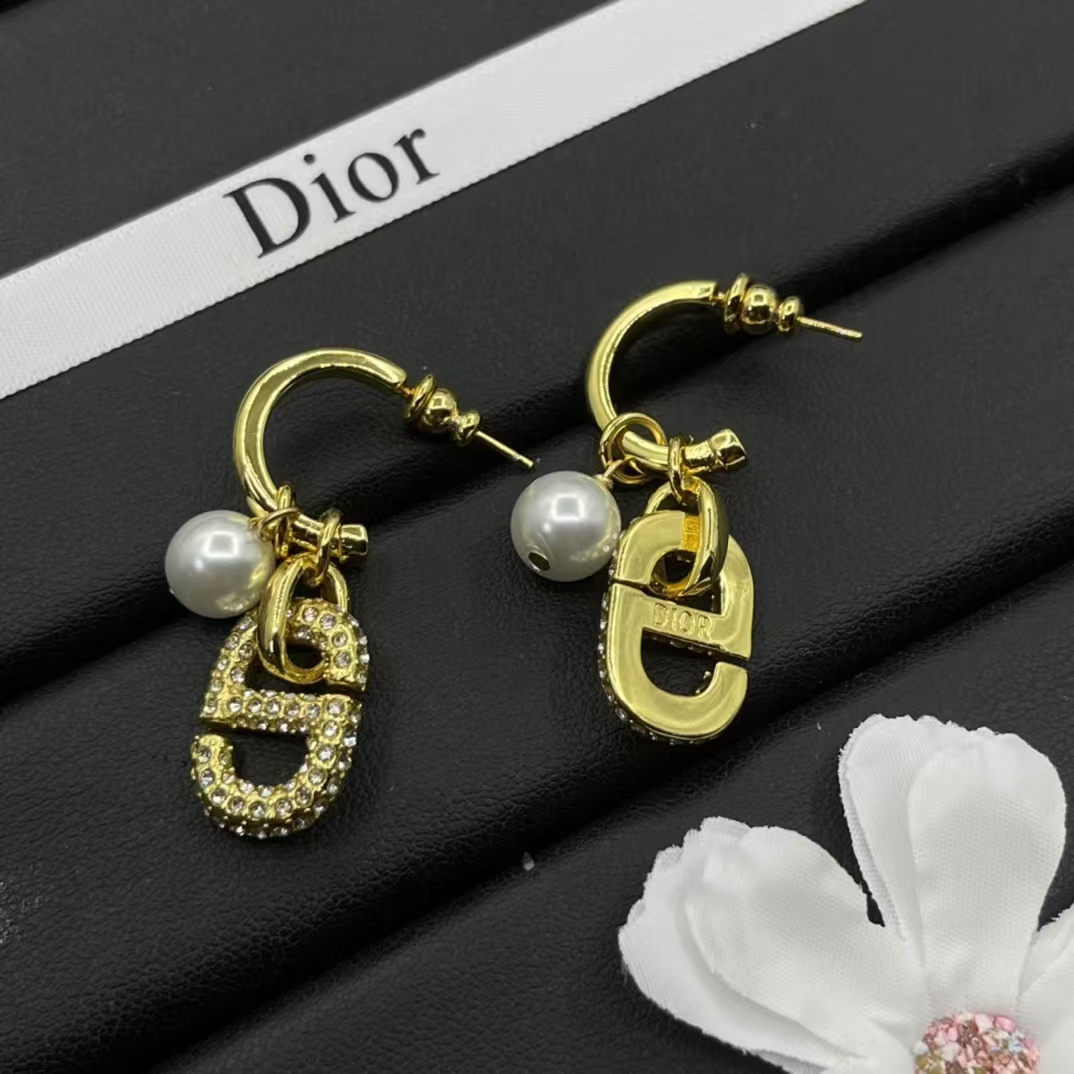 Dior Hoop with Pearl and CD Dangle Earrings - Original Replica Club