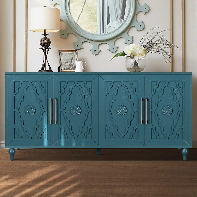 Large Floral Carved Storage Cabinet - Sideboard Buffet