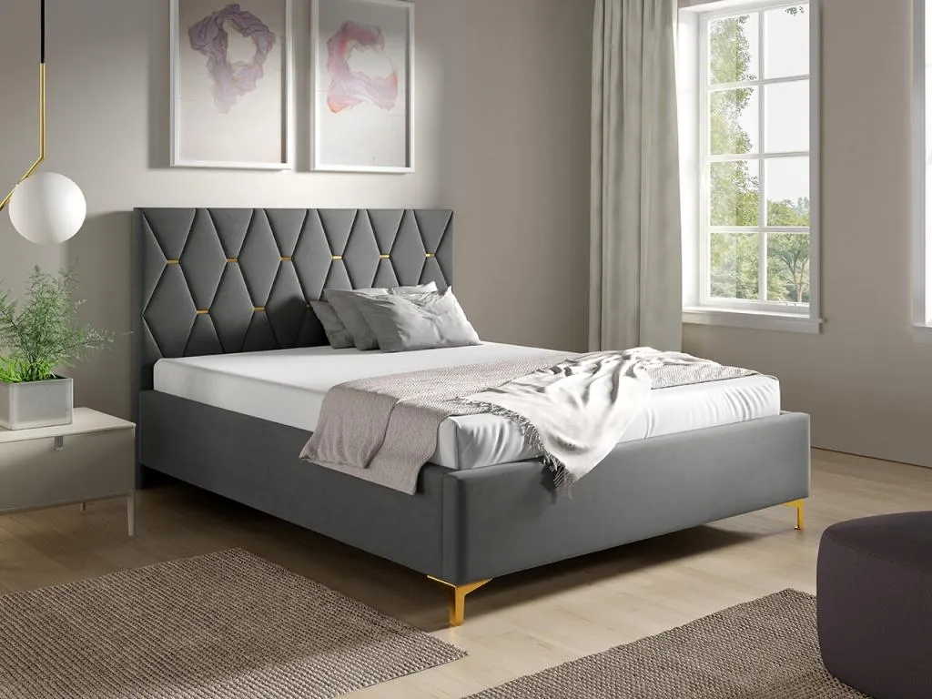 Cama Cosinor 192, doble, gris, 180x200, tapiz, somieres, 198x222x122cm qtp1702981