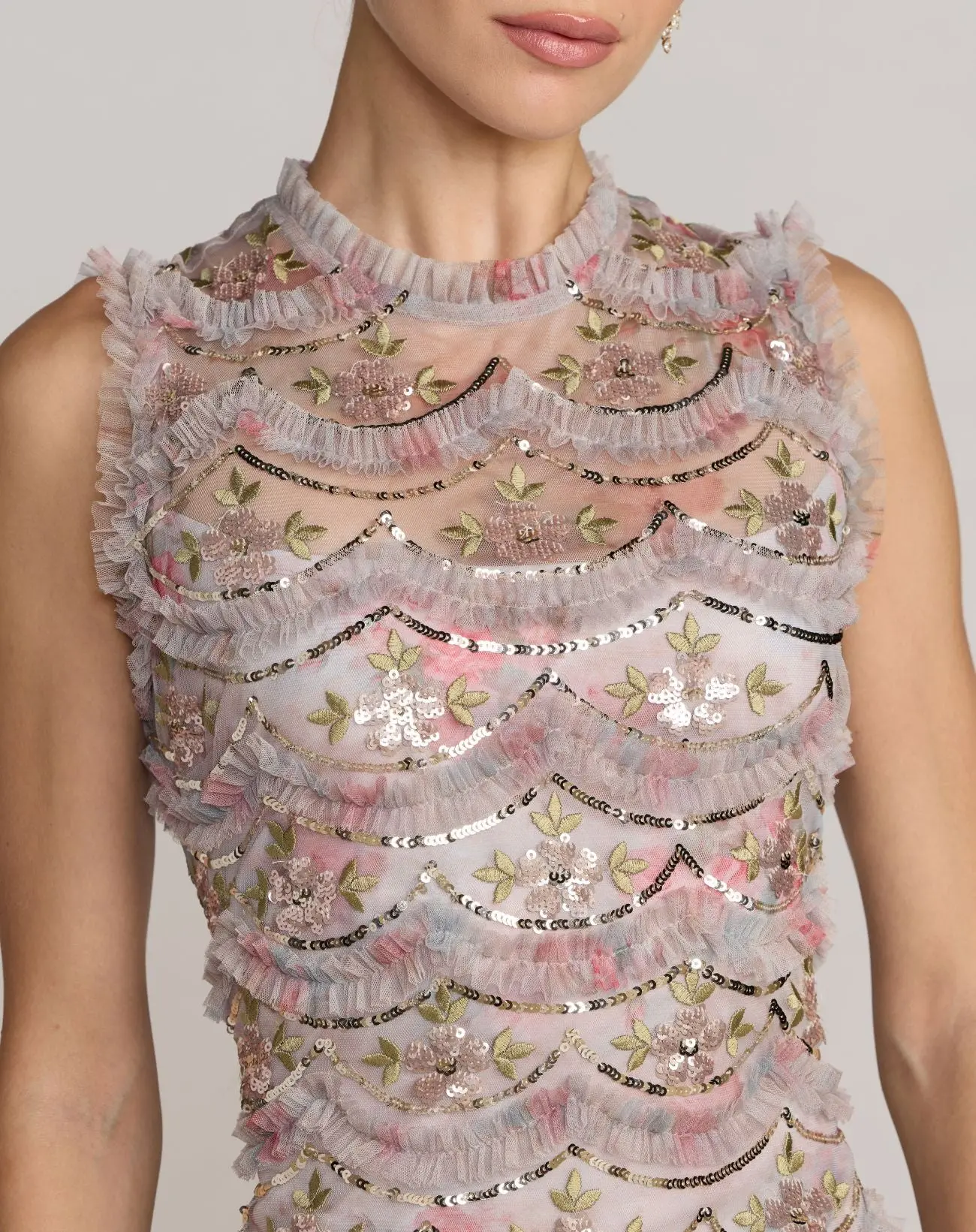 Multicolor Sleeveless Sequin Tiered Ruffle Midi Dress - Special Events Unlimited