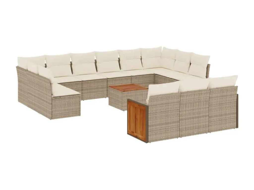 Set de sofás de jardín y cojines 14 piezas ratán sintético beige