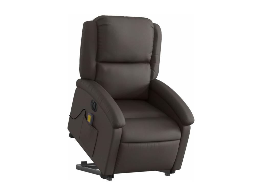 Sillón masaje eléctrico elevable cuero auténtico marrón oscuro