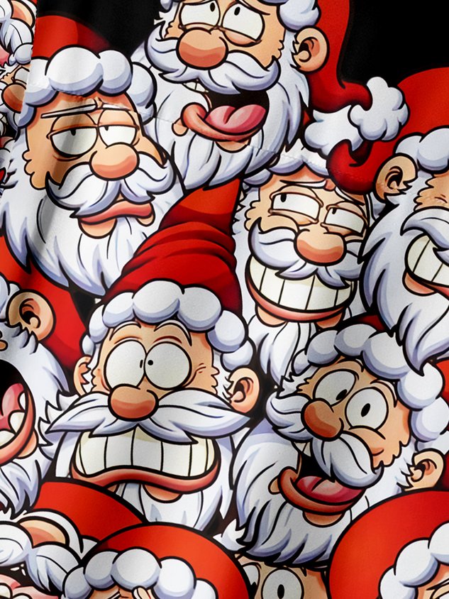 Christmas Santa Claus Chest Pocket Short Sleeve Casual Shirt