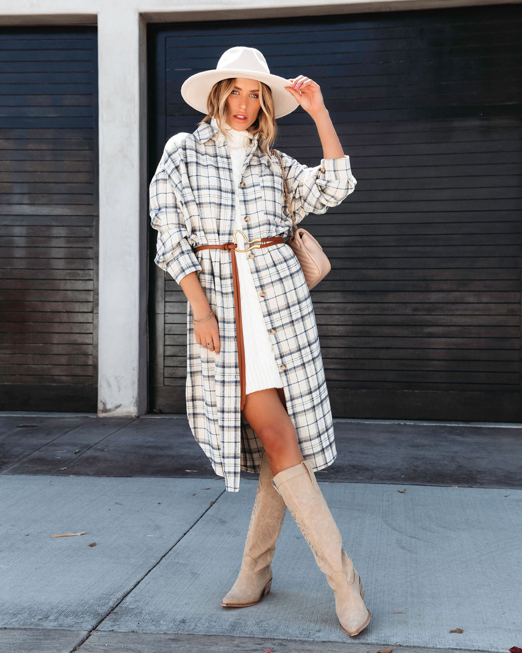 Fall Plaid Vibes Long Line Jacket - Se7enfashion