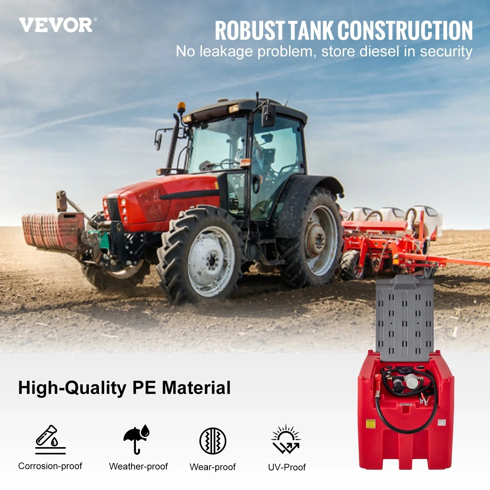 VEVOR Portable Diesel Fuel Tank, 116 Gallon, 10 GPM, 12V, 13.1 ft Hose, Red - YDIES4OOL-E - Image 3 VEVOR Portable Diesel Fuel Tank, 116 Gallon, 10 GPM, 12V, 13.1 ft Hose, Red - YDIES4OOL-E - Image 3
