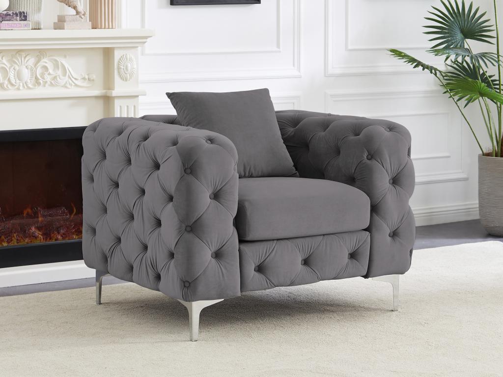 Sillón chesterfield de terciopelo antracita EDWINA