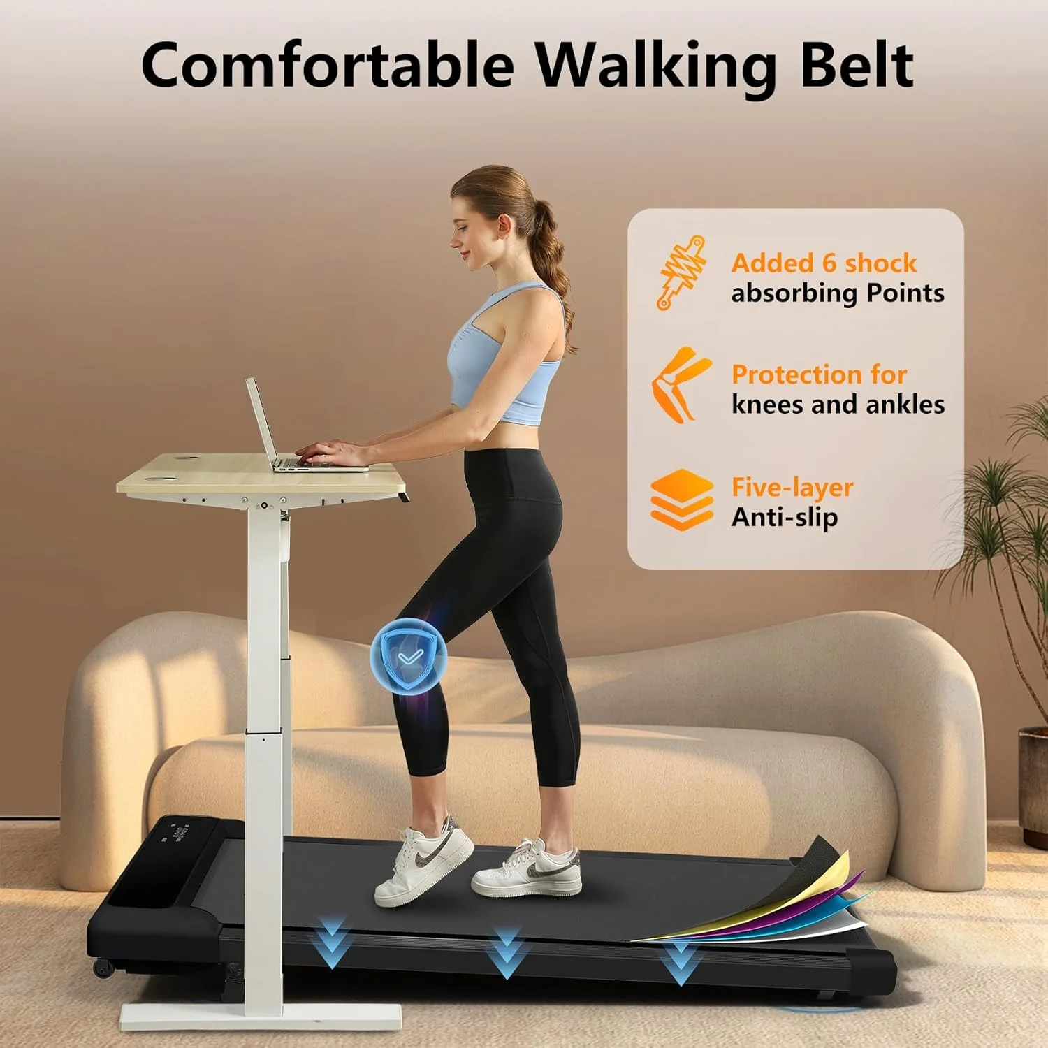 JURITS Walking Pad 2 in 1 for Walking and Jogging, Under Desk Treadmill for Home Office with Remote Control, Portable Walking Pad Treadmill Under Desk, Desk Treadmill in LED Display,Black - Image 8