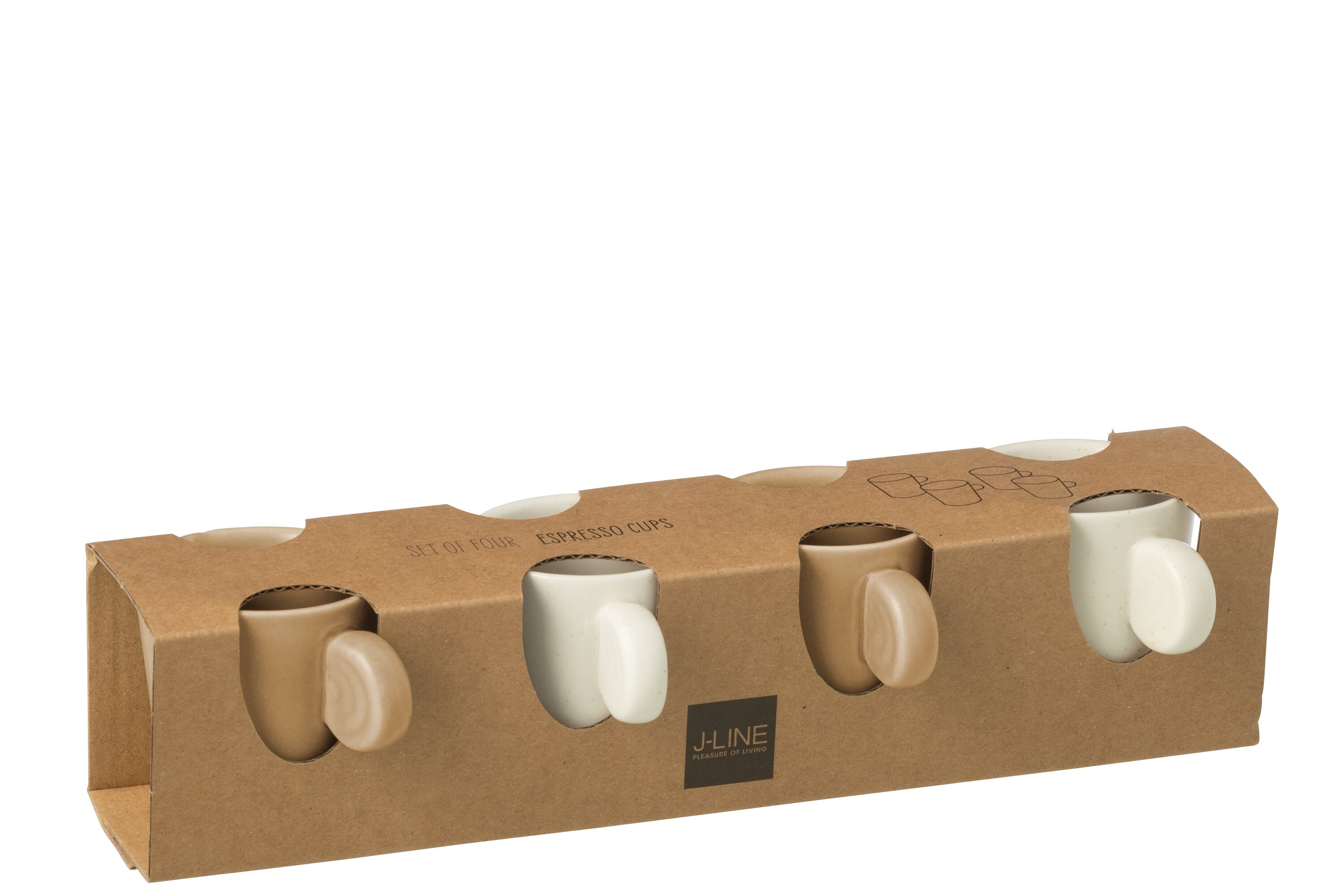 J-Line kopje Met Oor + Bamboubasis - keramiek - wit creme -