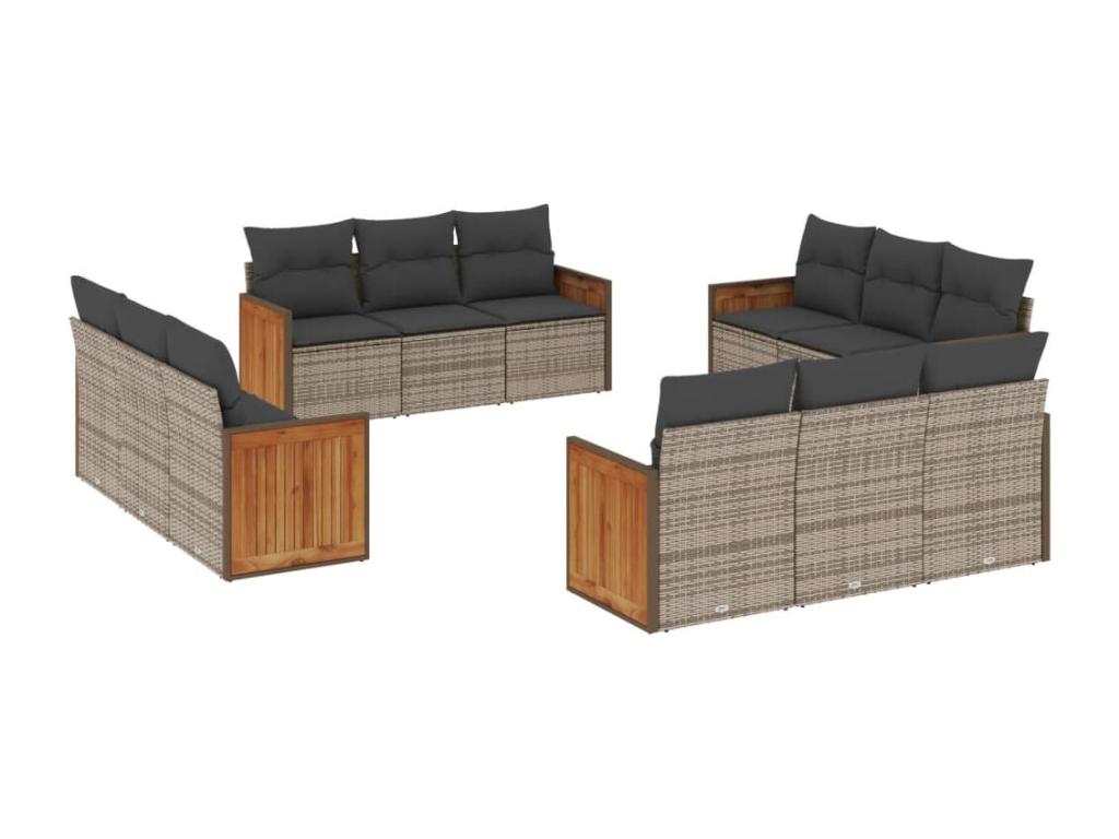 Set de sofás de jardín Decohoguera 12 piezas con cojines ratán sintético gris RU2850758