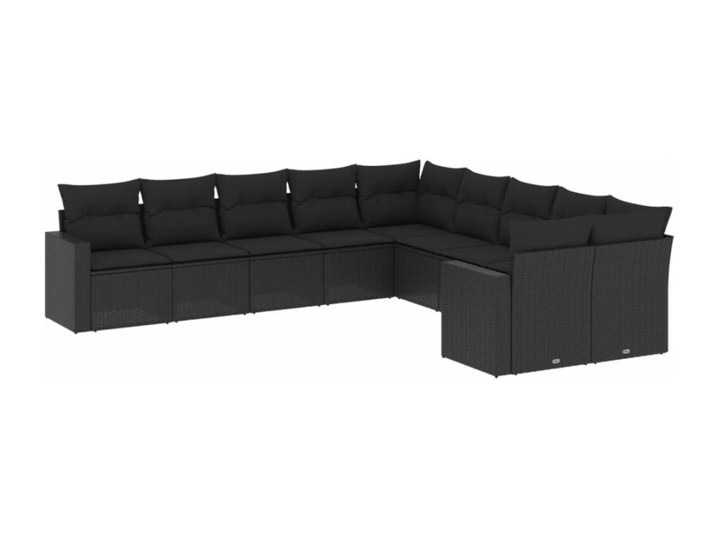 Set de sofás de jardín 10 piezas cojines ratán sintético negro ELMH05351