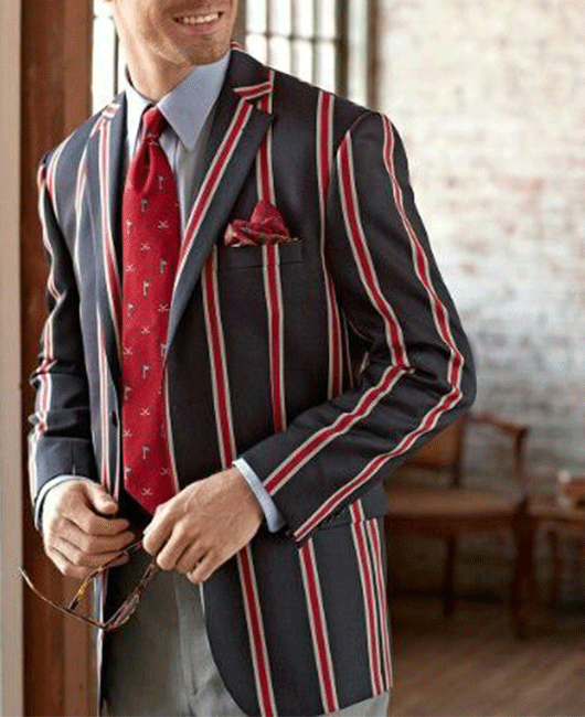 Classic Vertical Stripe Notch Lapel Two Button Blazer