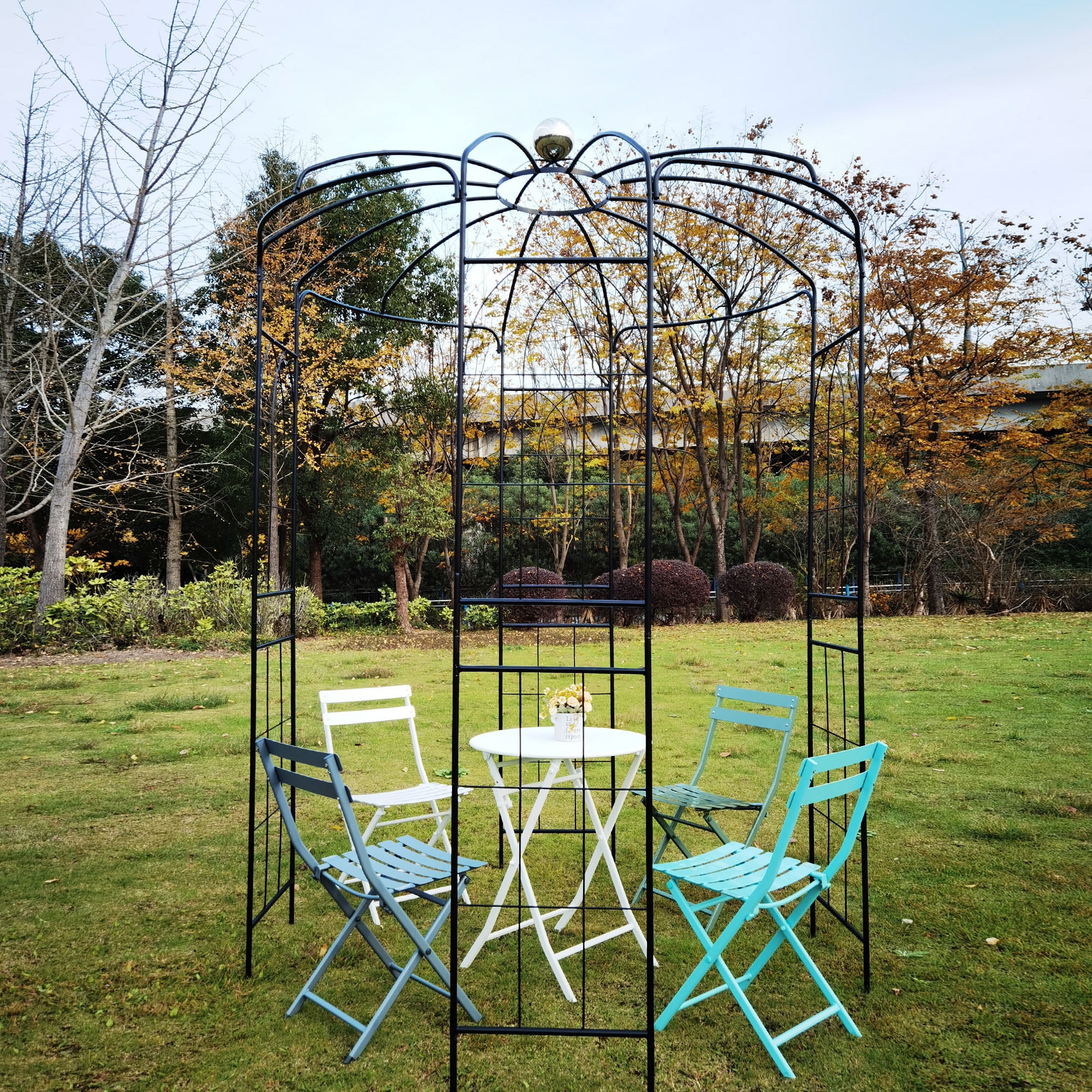 Metal Garden Arch Iron Garden Arbors Gazebo Dia81.3'' x 114.2'' High Birdcage Shape Pergola Pavilion for Wedding Ceremony Outdoor Black - Image 7