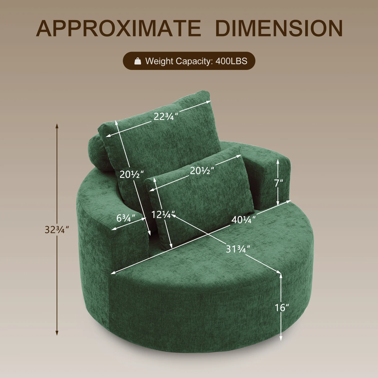 Fumahaus Upholstered Swivel Accent Chair, Oversized Comfy Round Sofa Chair with Two Pillows, Leisure Sofa Chair for Living Room Bedroom, Beige - Image 43