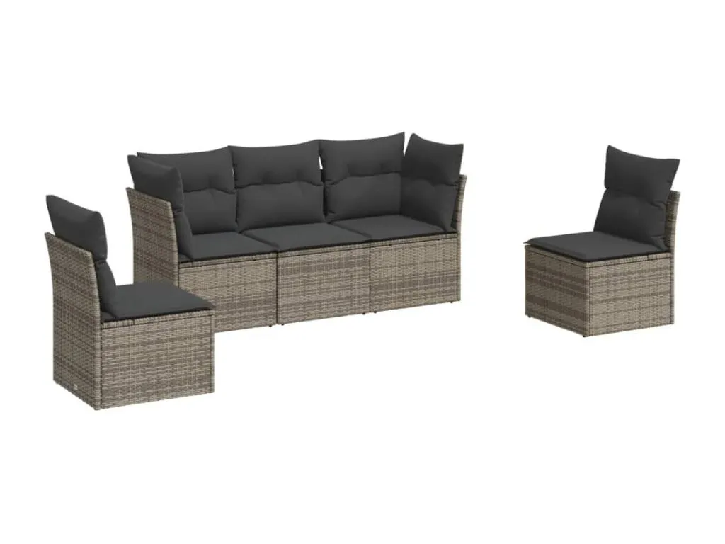 Juego de sofás jardín con cojines 5 pzas ratán sintético gris vbzx94205