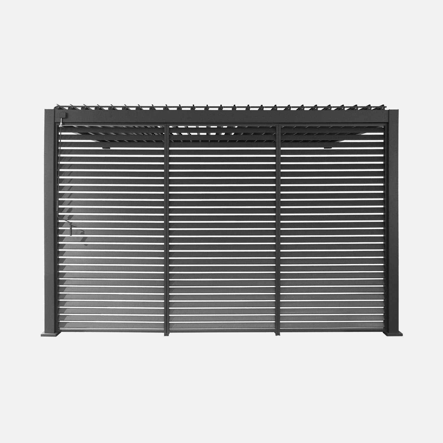 Triomphe 3x4m adosada + accesorios - Pérgola bioclimática de aluminio adosada 3x4m + 3 persianas 1.3m