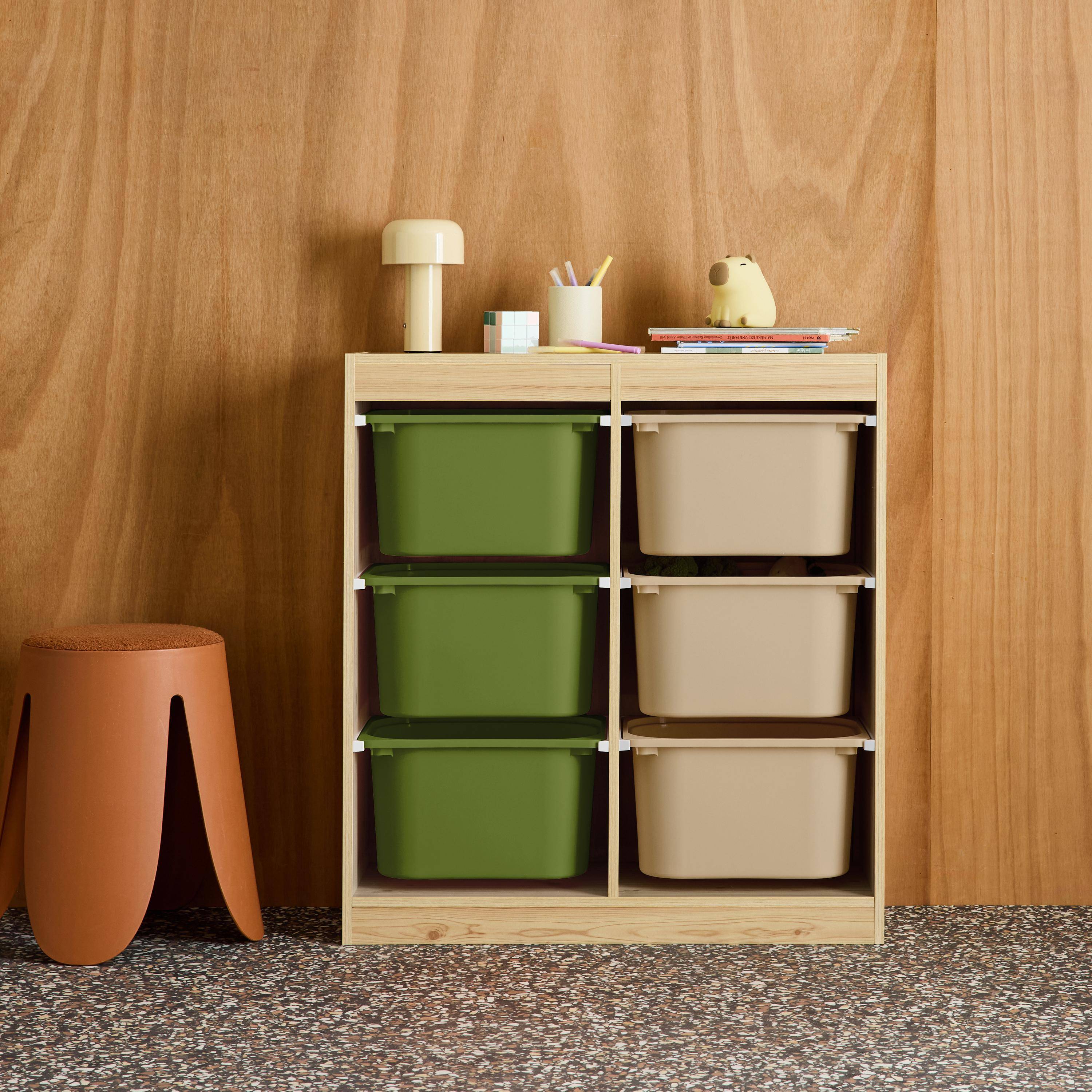 Sora - Mueble de almacenamiento infantil, 6 cajas coloridas