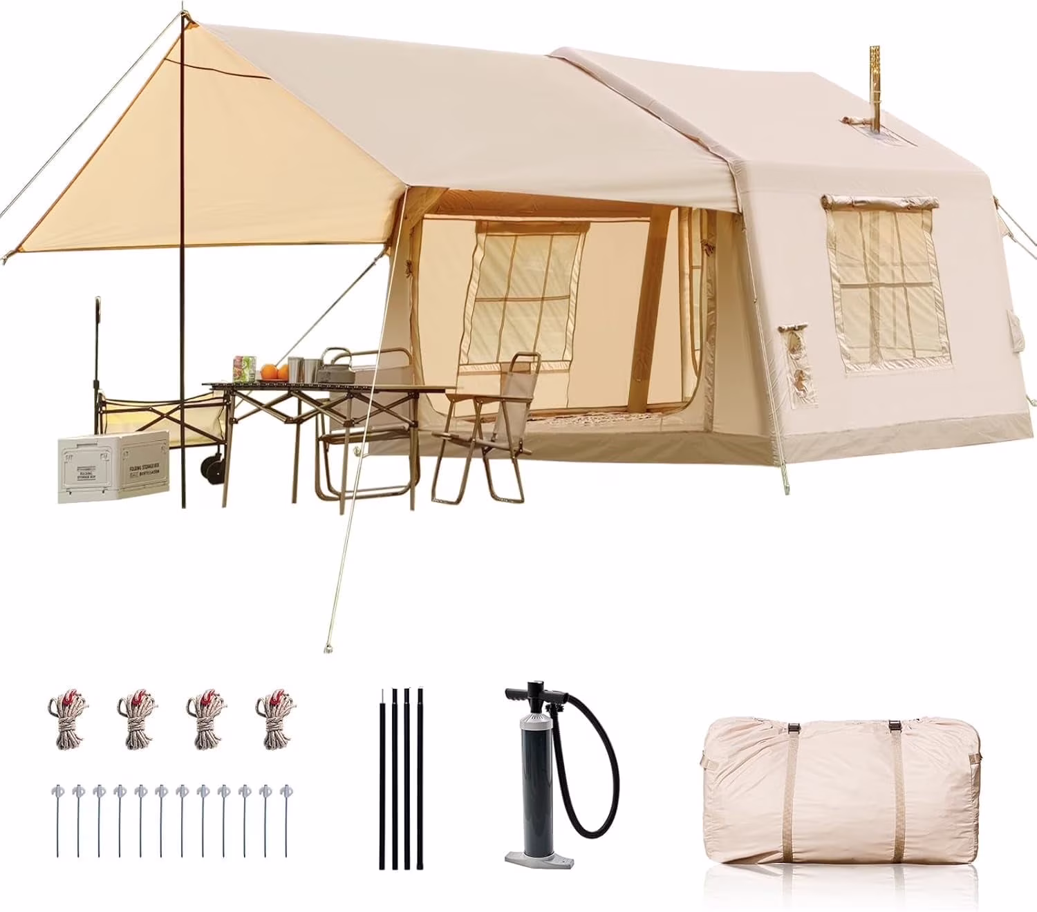 Lilypelle 4-6 Person Blow Up Inflatable Tent with Stove Jack, Hot Tent for Camping with Hand Pump, Waterproof Inflatable Camp Tent with Mesh Windows, Easy Setup Glamping Inflatable House - Image 9