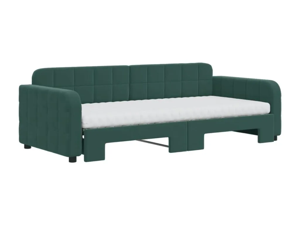 Sofá cama Boverdeco con colchón terciopelo verde oscuro 90x200 cm