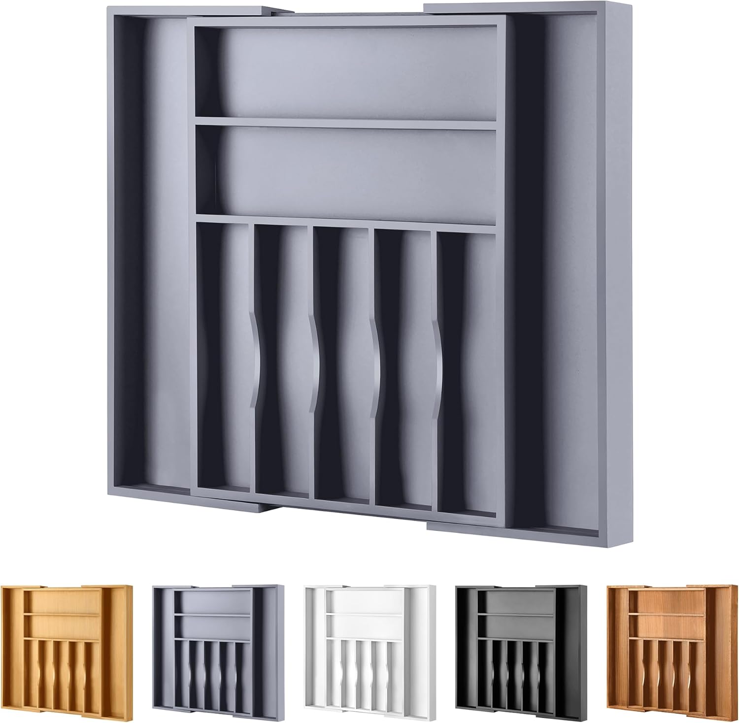 Large Premium Bamboo Silverware Organizer - Expandable Drawer Organizer & Utensil Organizer - 17
