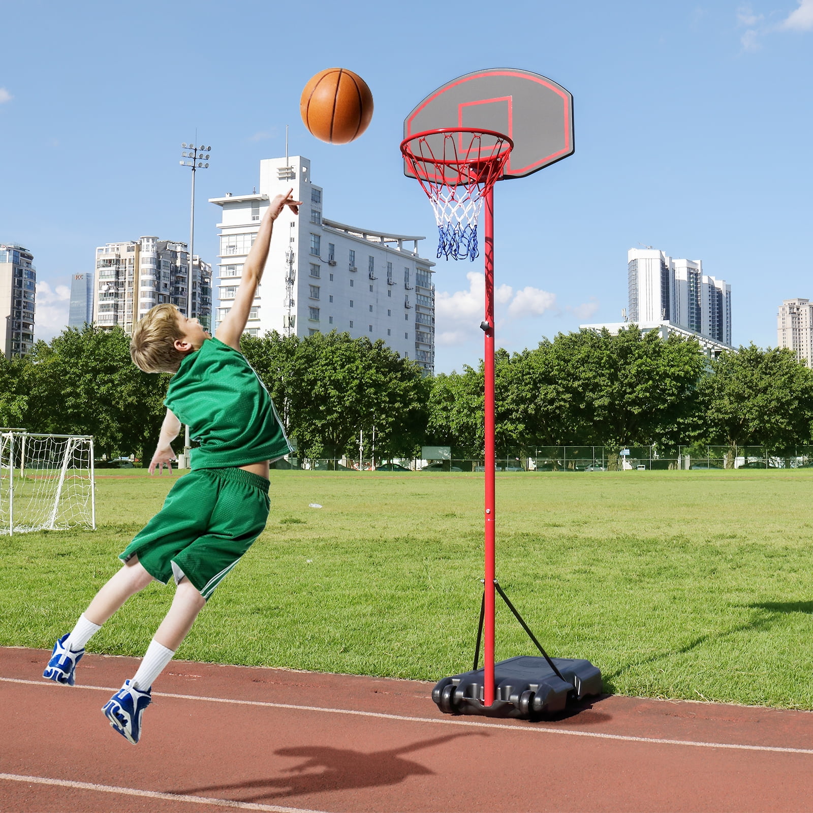 Ktaxon 5.2' to 6.9' Adjustable Basketball Hoop Stand with Wheels, Backboard, Rim Net,Portable for Teenager Indoor/Outdoor Fitness Exercise - Image 2