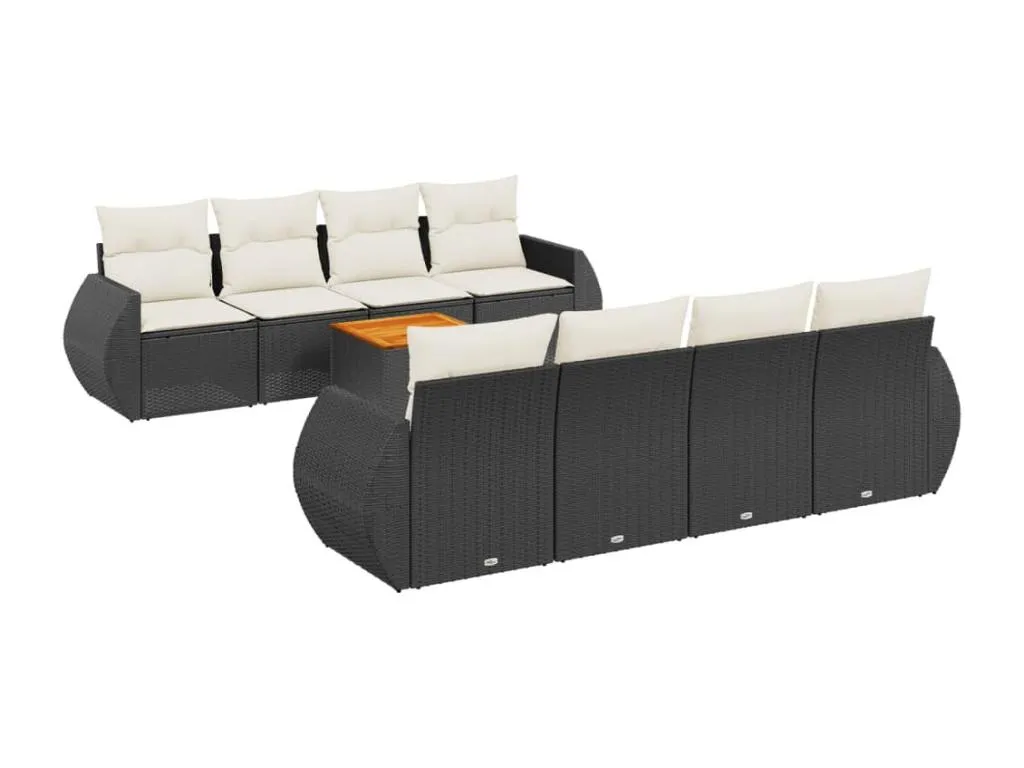 Set de sofás de jardín 8 piezas y cojines ratán sintético negro 16920KWXQ
