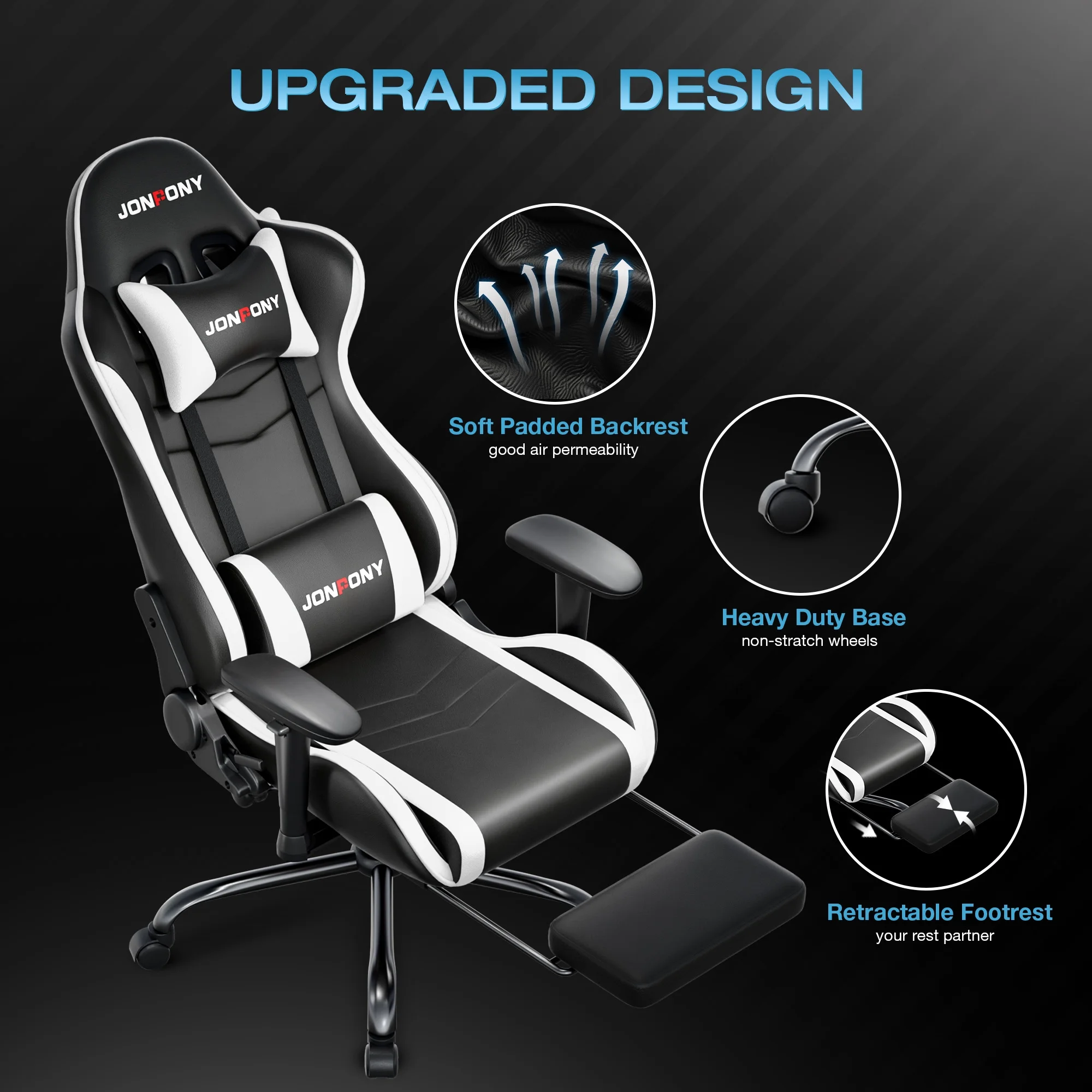 JONPONY Big and Tall 500LBS Gaming Chair, Ergonomic Design, Gamer Chair PU Leather with Footrest and Lumbar Support, High Back Office Chair Support 8 Hours Long Sitting, Computer Chair,Red - Image 51