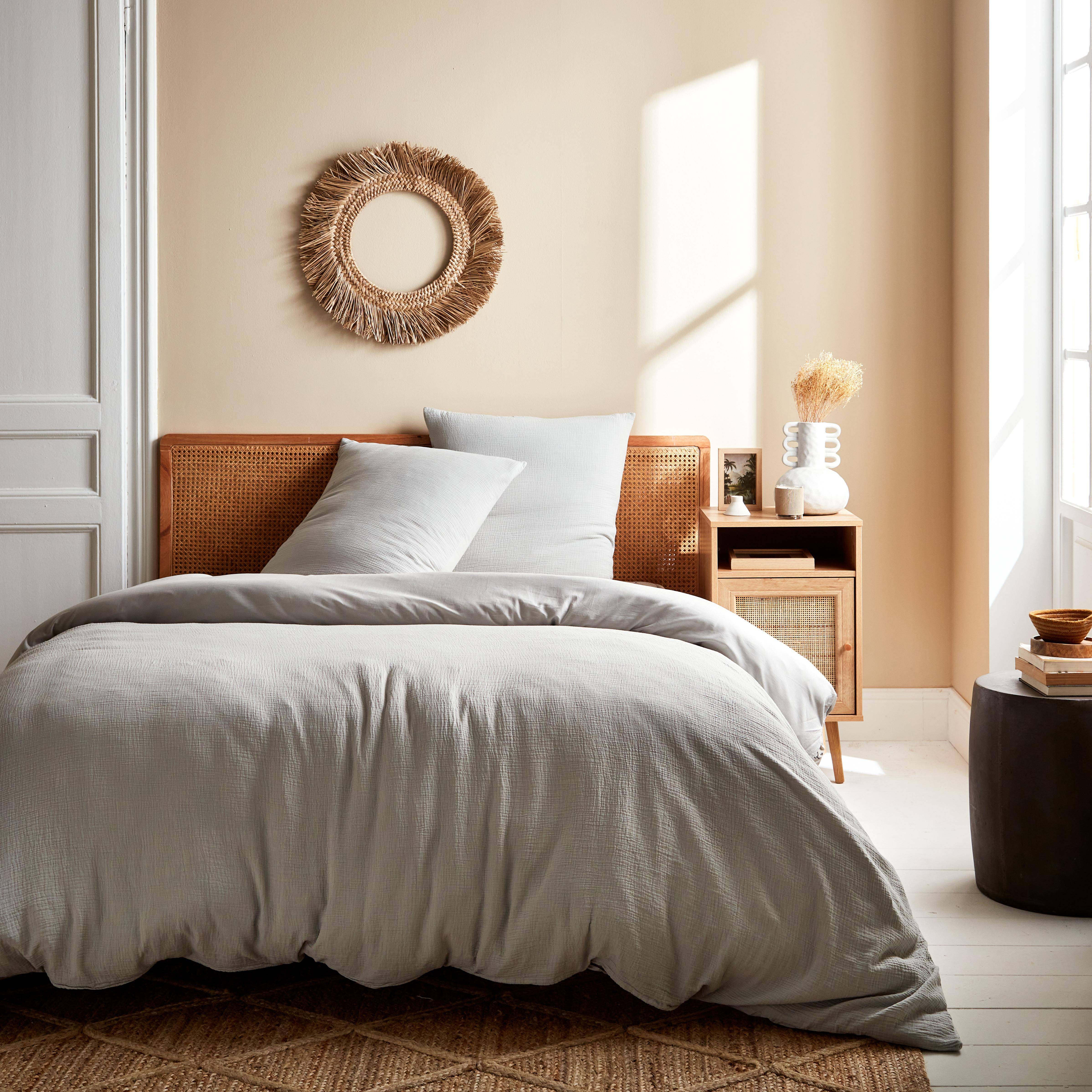 Alix - Ropa de cama de gasa de algodón gris claro, 2 plazas