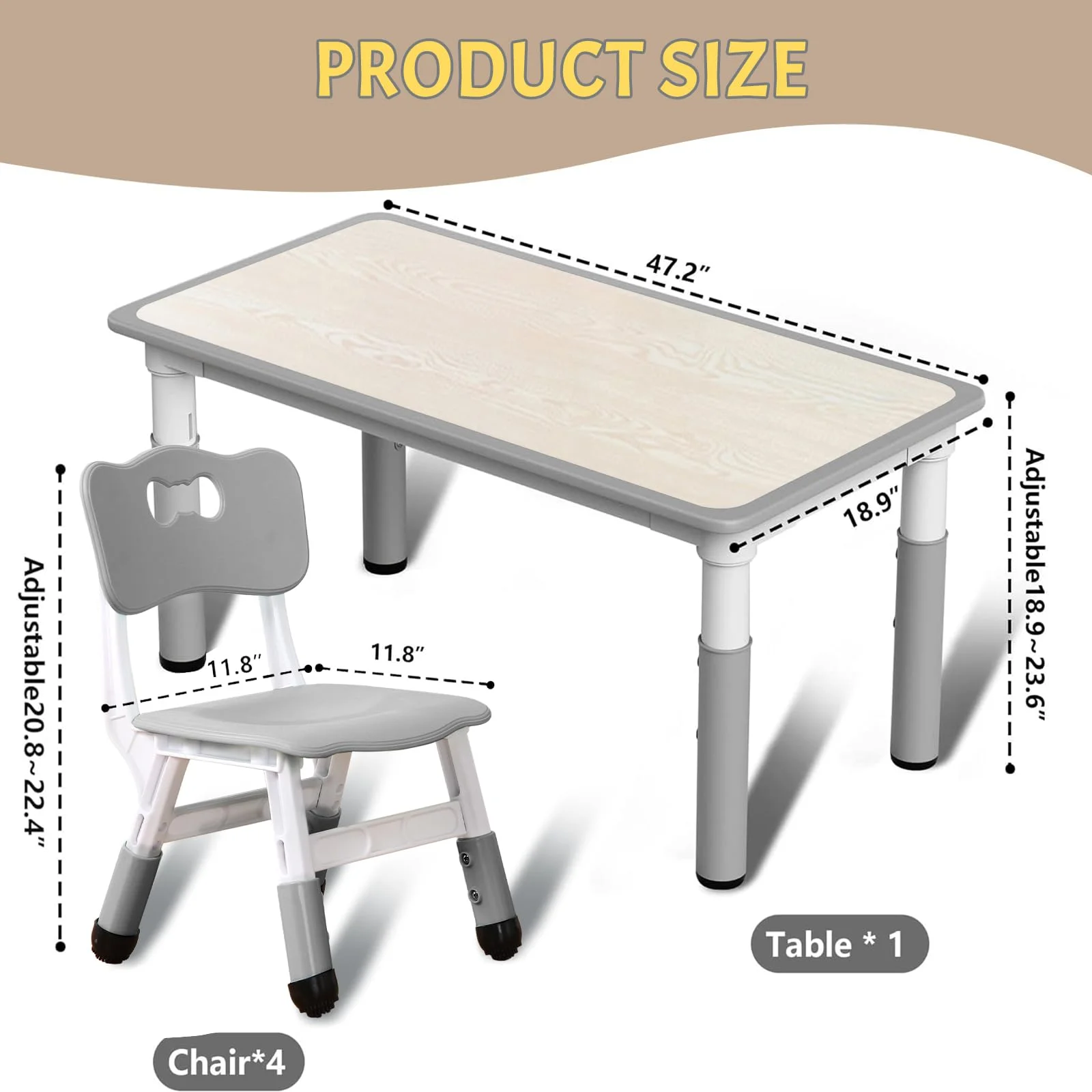 TROPOW Kids Table and Chairs,Height Adjustable Toddler Table and 6 Chair,Multi-Activity Table with Graffiti Desktop Non-Slip Legs for Ages 2-10,Children Activity Table for Daycare,Classroom,Blue - Image 10