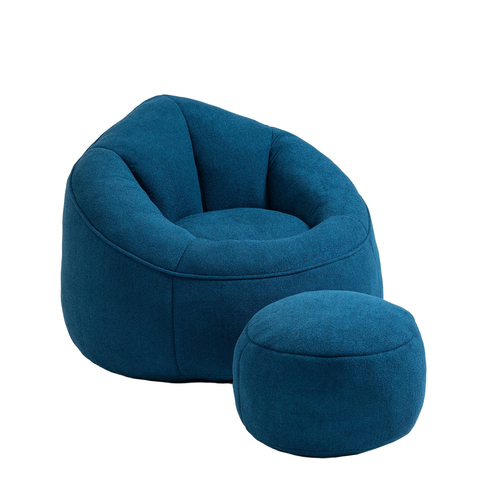 MOONMISS Microfiber Upholstered High Pressure Foam Round Lazy Bean Bag Sofa Chair with Ottoman-Gray - Image 39
