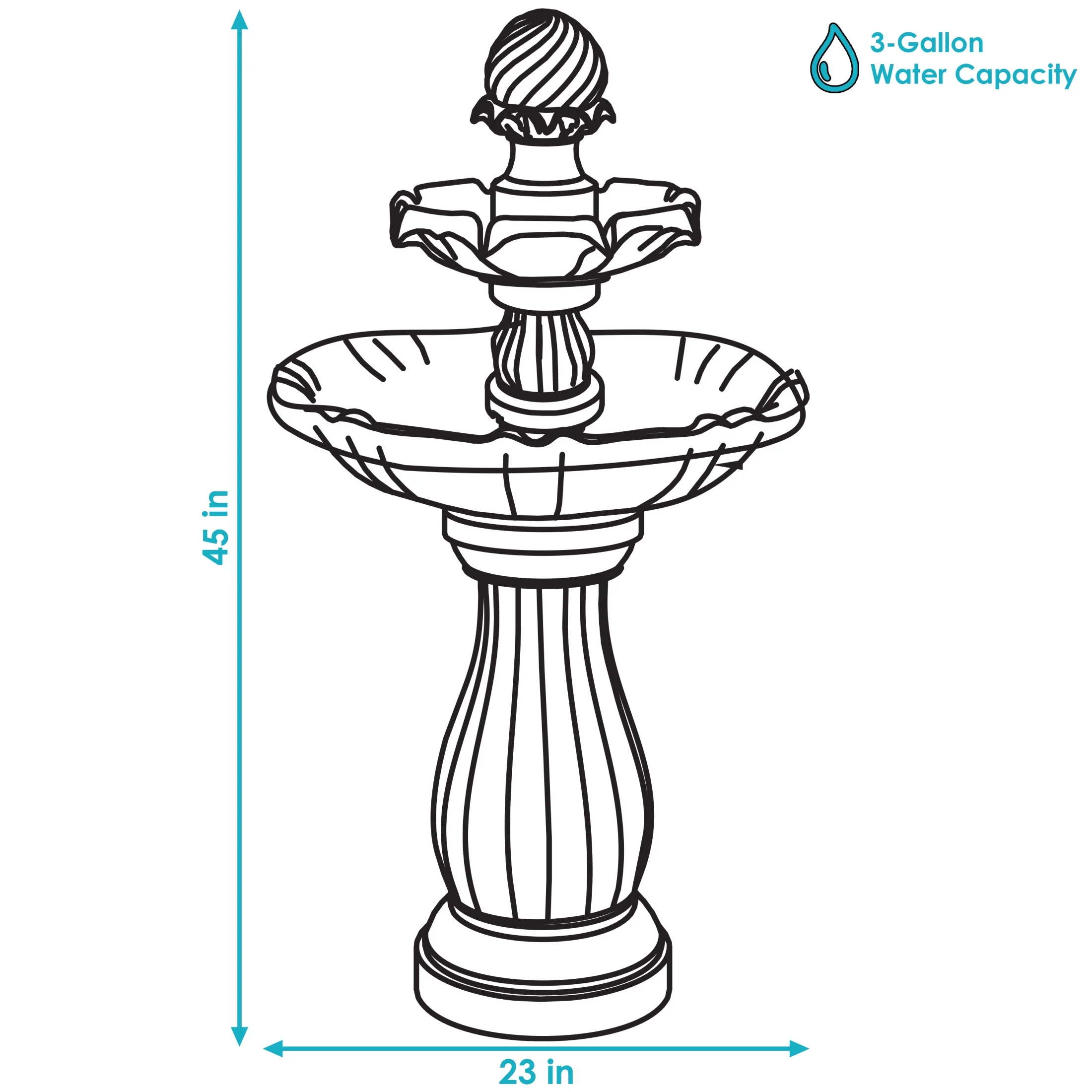 Sunnydaze 45" 2-Tier Arcade Solar Outdoor Water Fountain with LED - Earth - Image 14