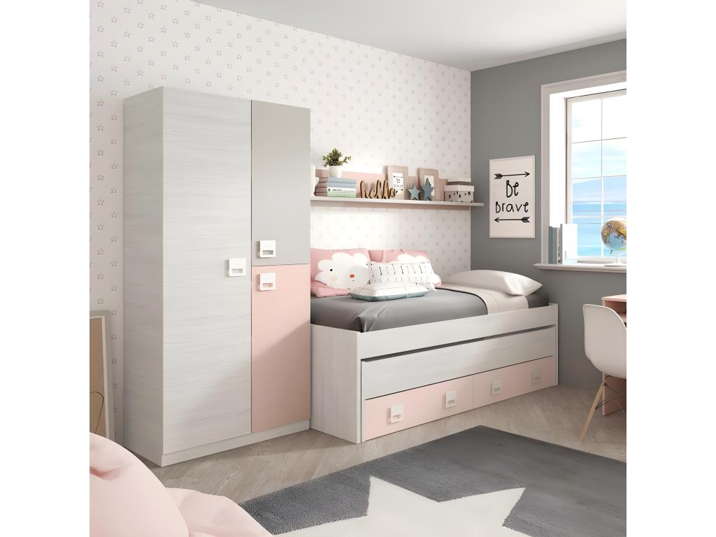Armario 3 puertas aglomerado rosa 200x90x52cm