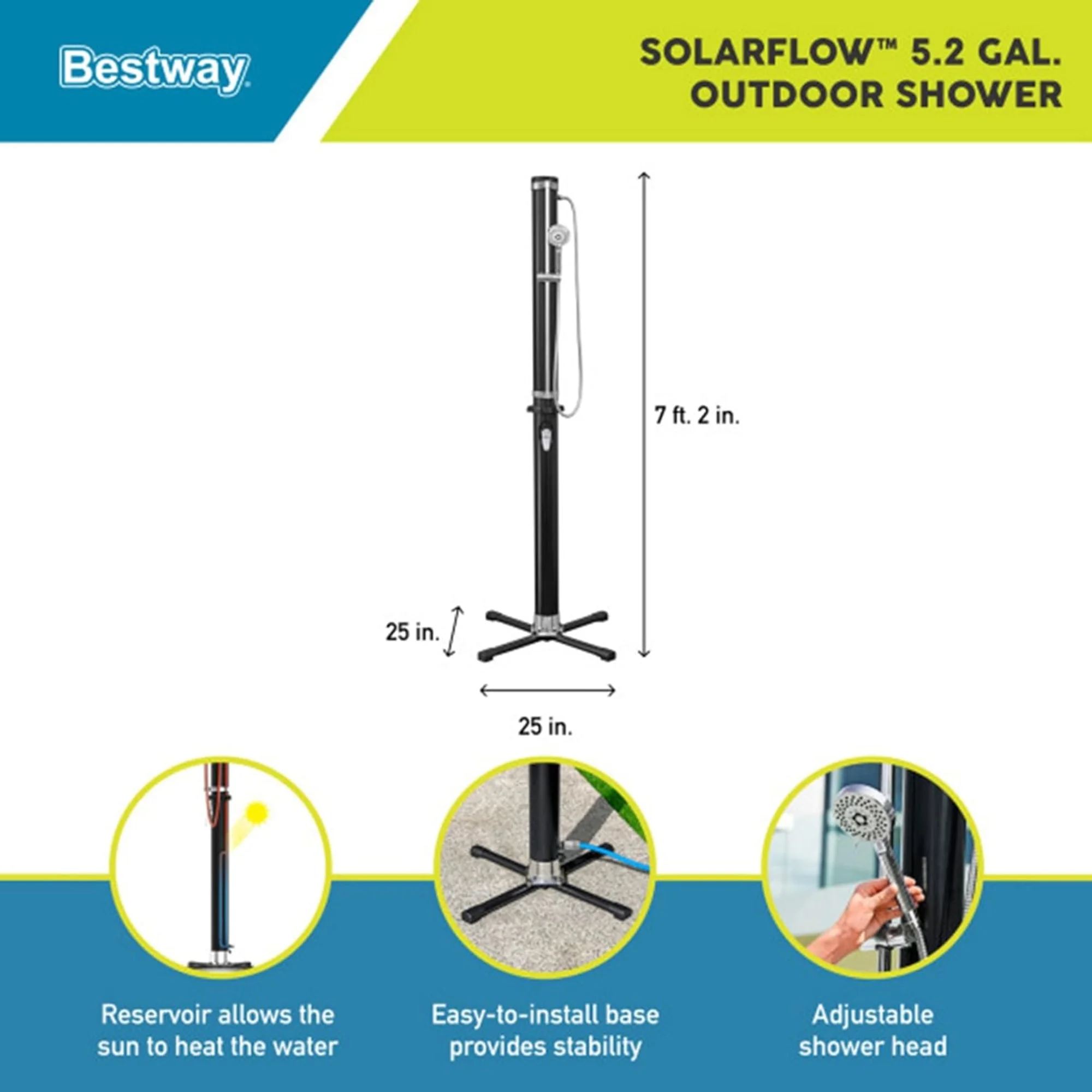 Bestway SolarFlow Outdoor Shower 2gal/8L: Oversized Shower Head and Stand, Easy Installation, & Adjustable Water Flow. Experience the ultimate convenience. - Image 22