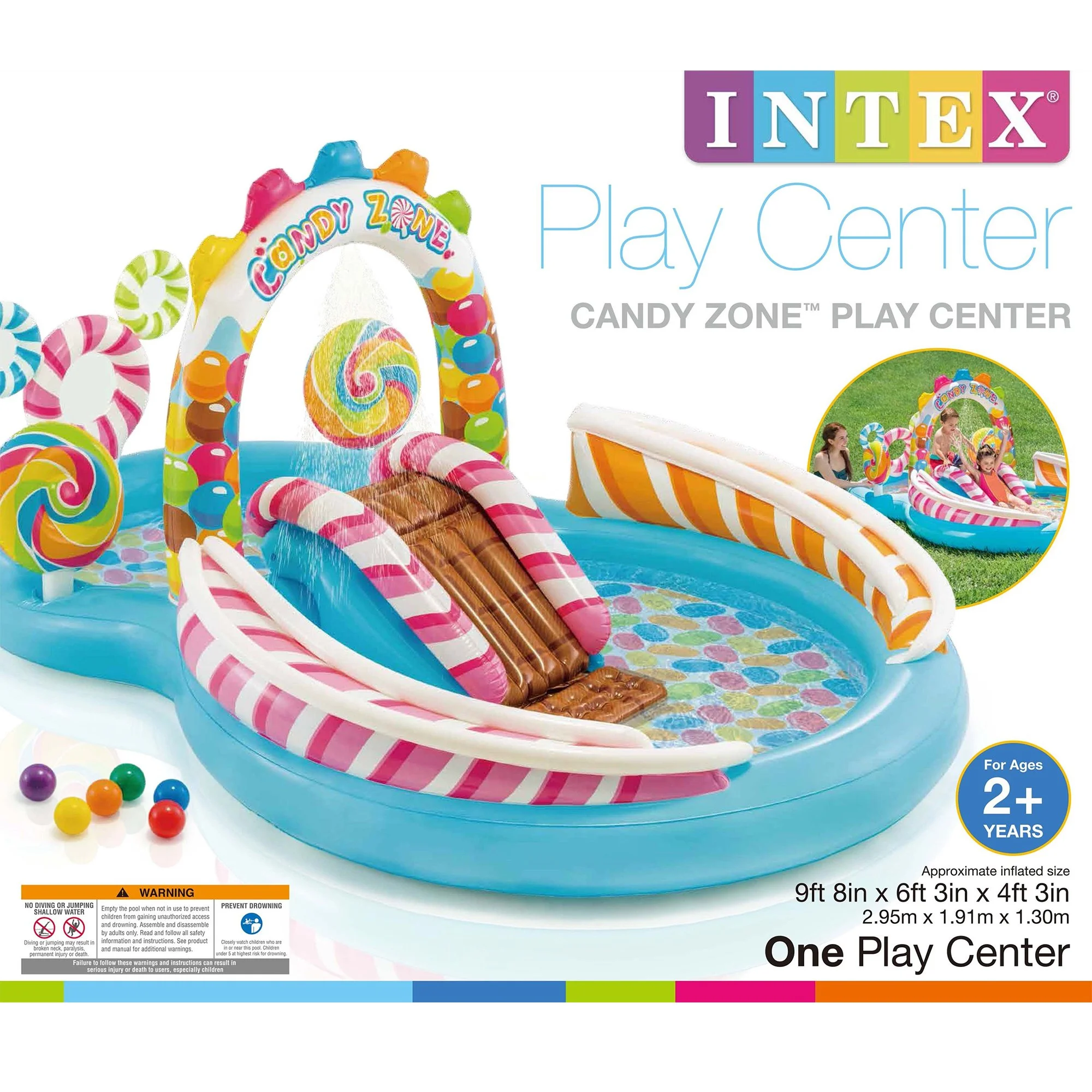 Intex 9' x 6' x 51" Inflatable Candy Zone Kiddie Pool with Waterslide (3 Pack) - image 3